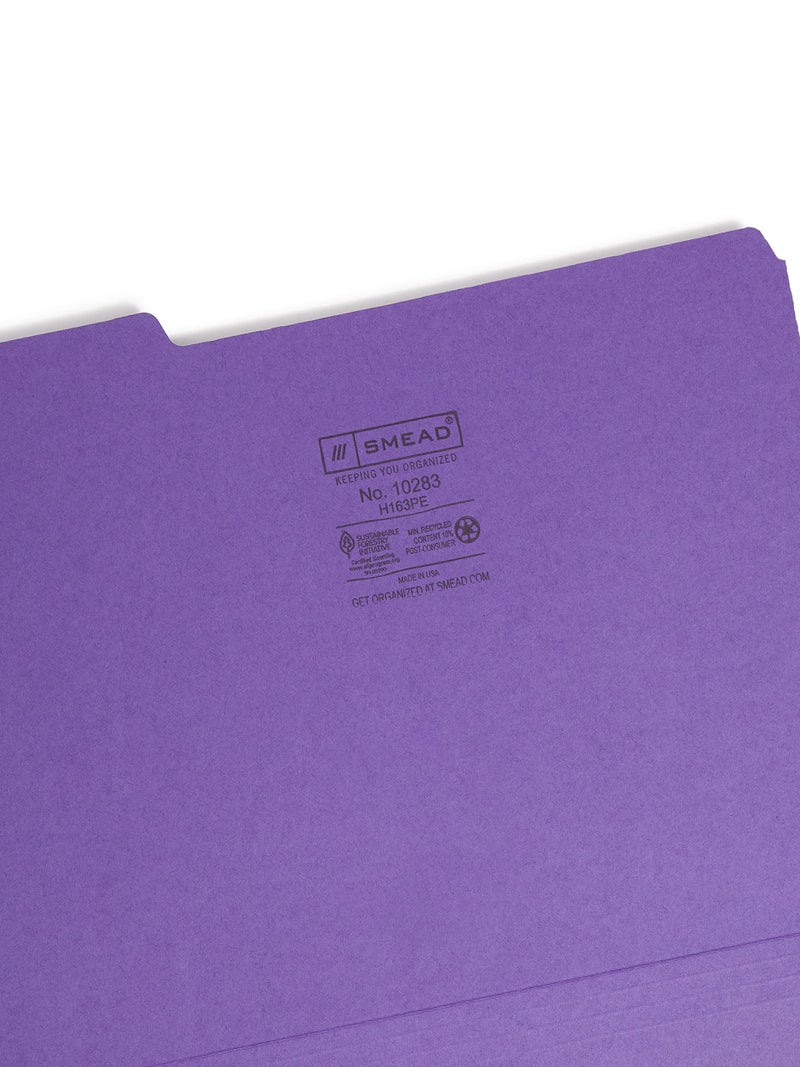 Smead Interior File Folder, 1/3-Cut Tab, Letter Size, Purple, 100 per Box, Expandable File Folders for Filing Cabinet - Image 3